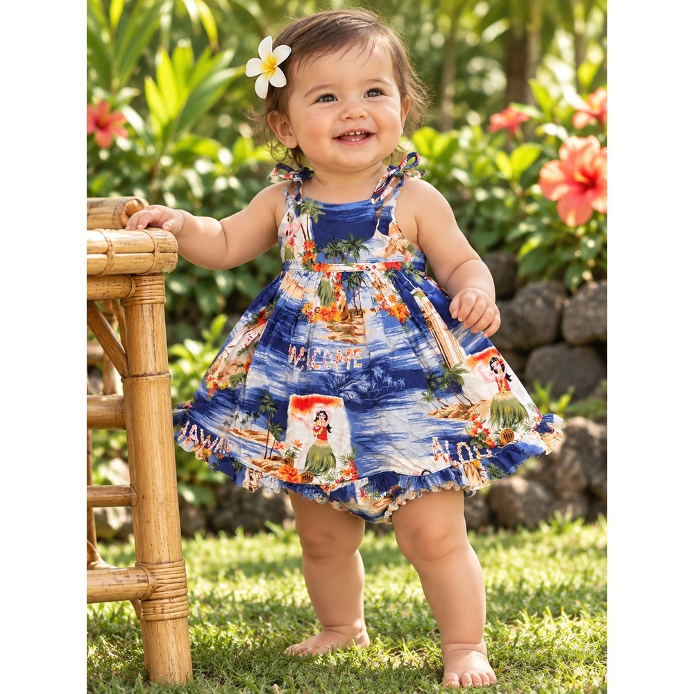 Ralph Lauren Baby Girls Blue Hawaiian Tropical Sundress Set 12M NWT